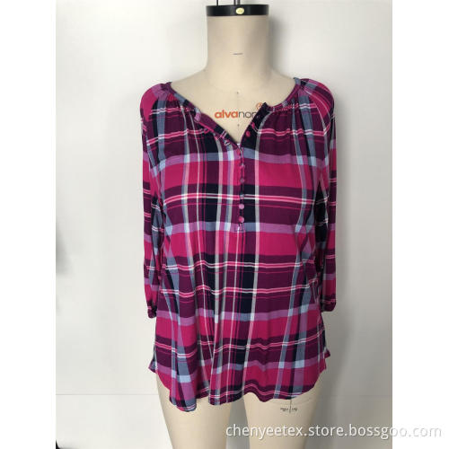 V-neck checked striped shirt